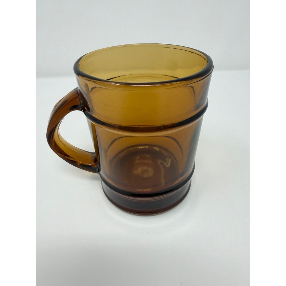 VTG Anchor Hocking Amber Glass Barrel Coffee Mug Cup Oven USA Beer Stein 70s
